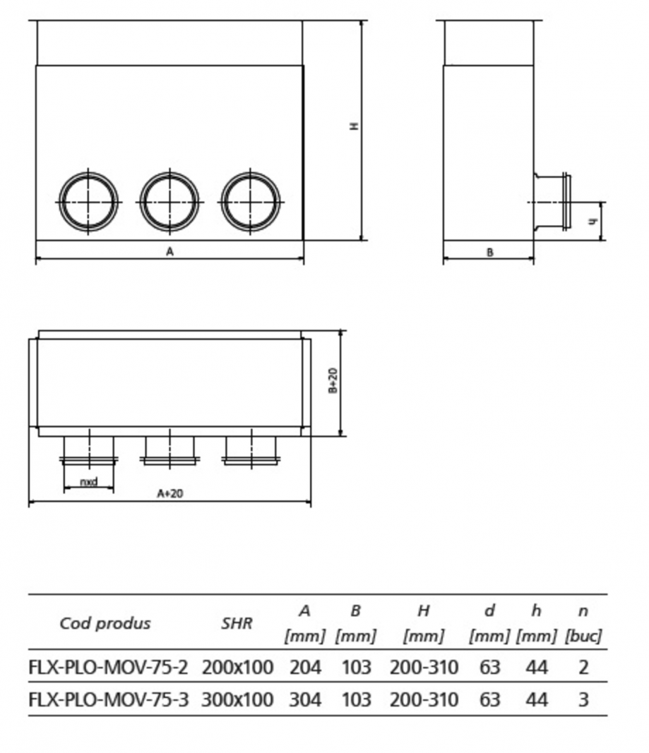 Pagina 1 - Schita tehnica ALLVENT ENGINEERING Plenum grila  Fisa tehnica 