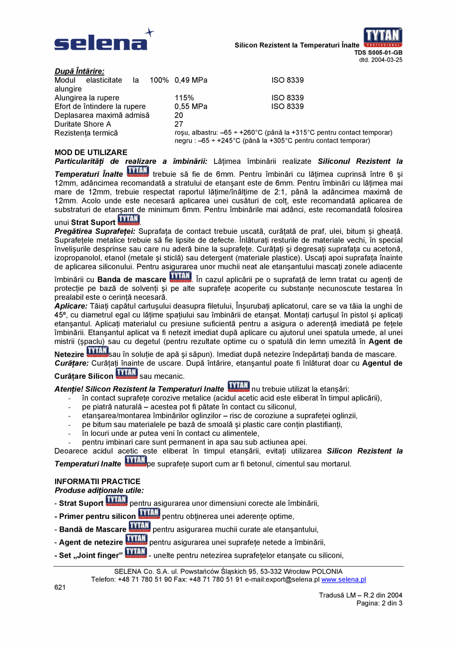 Silicon Rezistent La Temperaturi Inalte Tytan Silicon Pentru Temperaturi Inalte Fisa Tehnica Romana