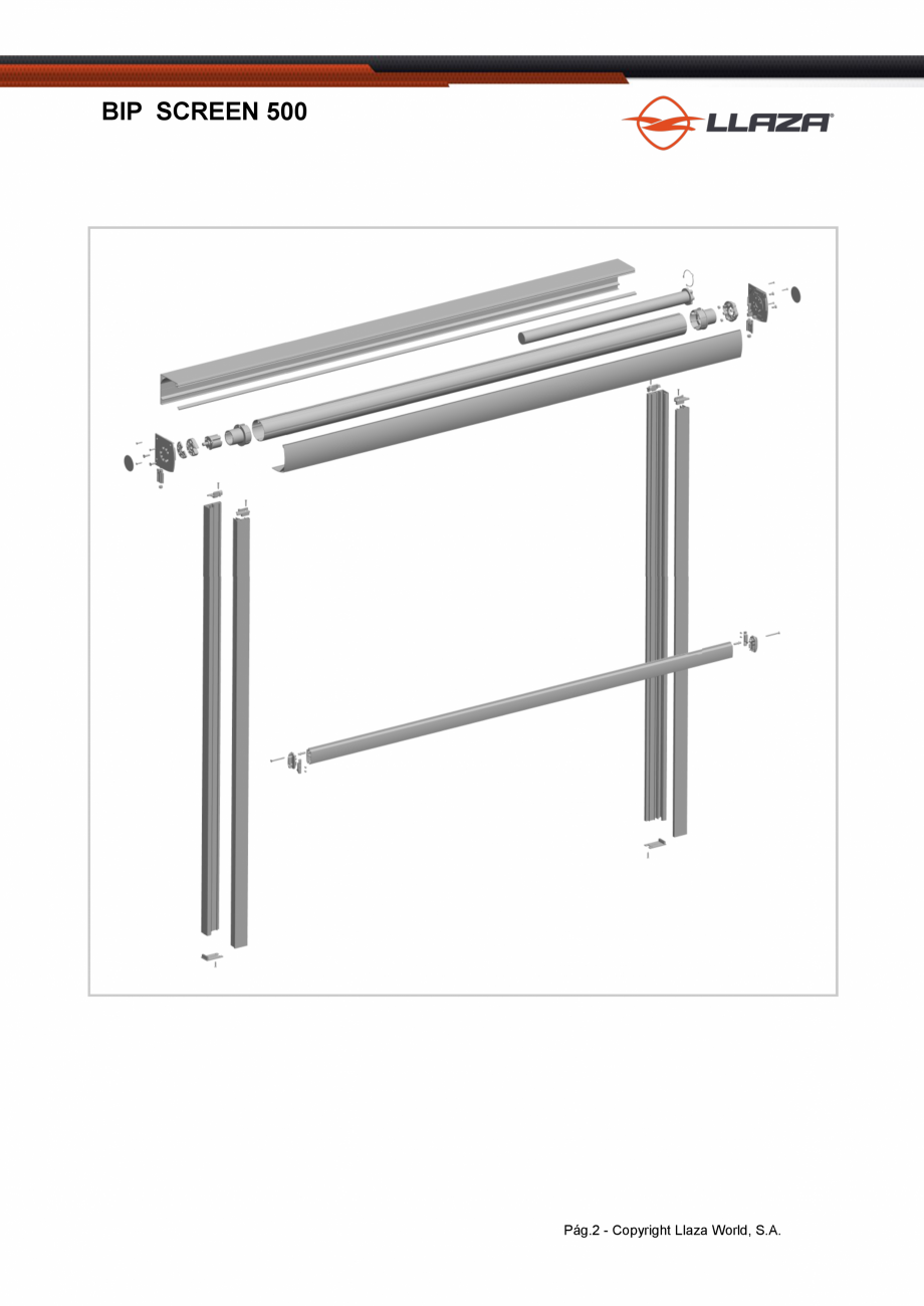 Pagina 2-Rulou din material textil perforat LLAZA Bip 500 Fisa tehnica Engleza nsions in mm

SOMFY MOTOR

BOX...