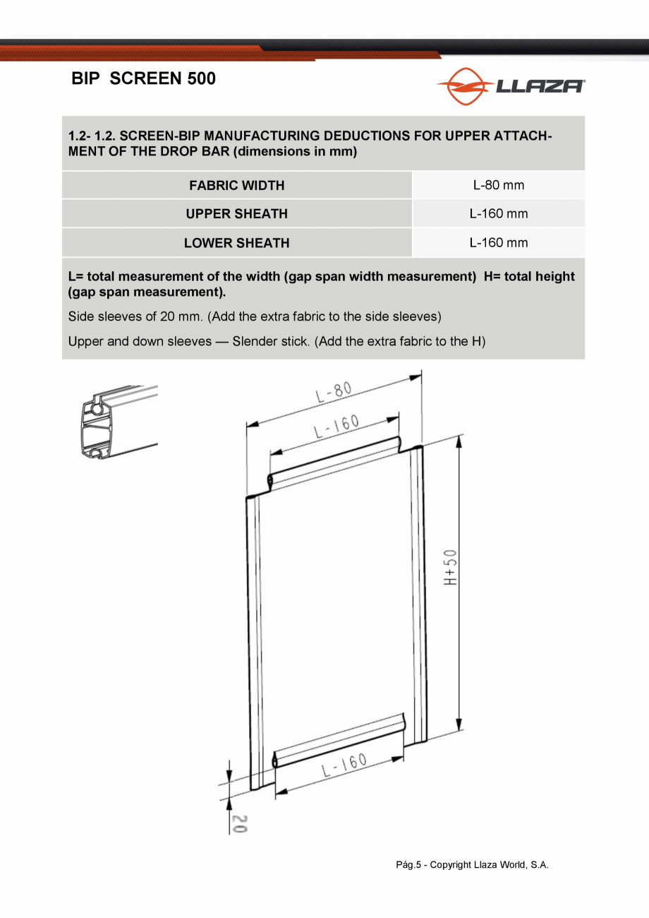 Pagina 5-Rulou din material textil perforat LLAZA Bip 500 Fisa tehnica Engleza Nm
30 Nm

3.5
Note: Motor...