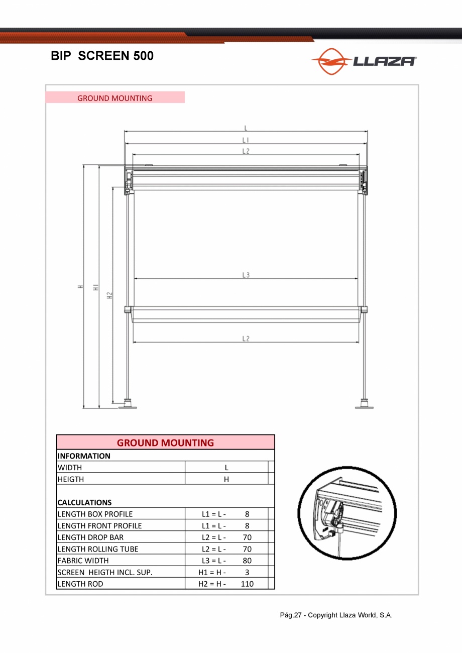 Pagina 27-Rulou din material textil perforat LLAZA Bip 500 Fisa tehnica Engleza 