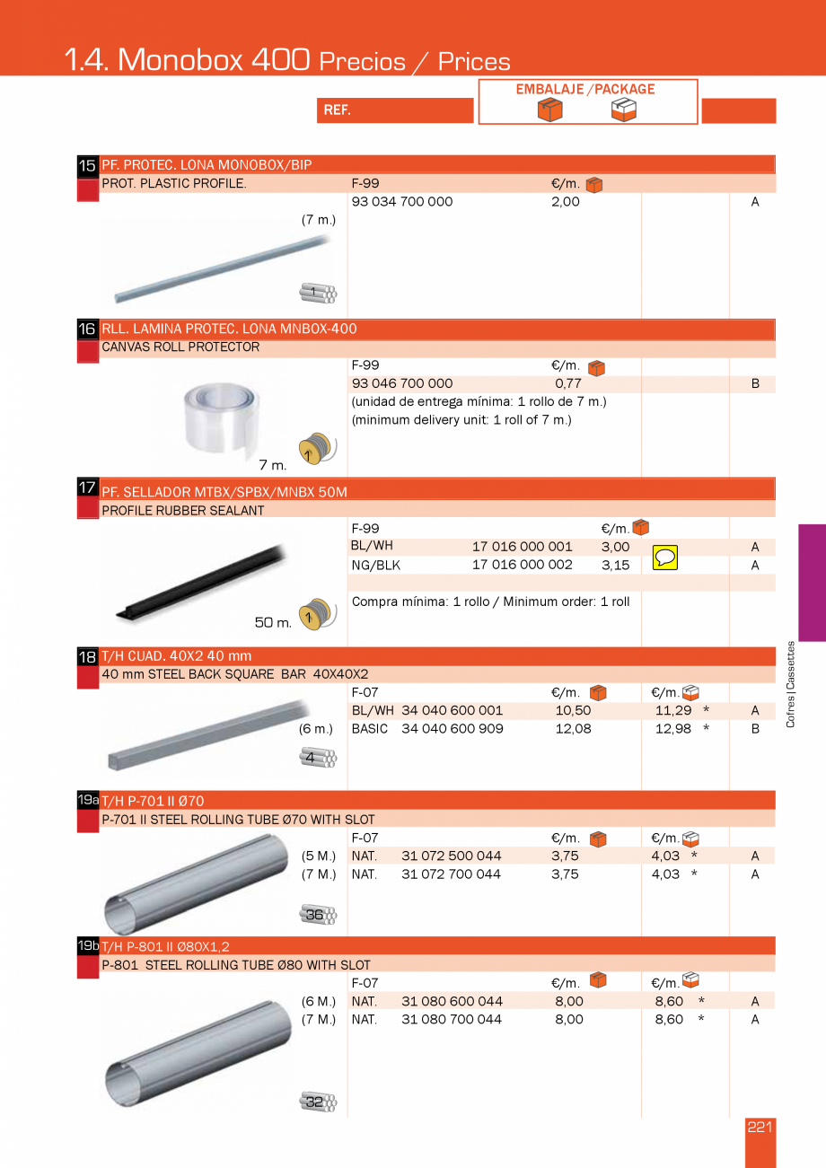 Pagina 444-Lista de preturi LLaza LLAZA Bip 300, Bip 500, Maxi Screen, Aluminiu, Lemn Catalog, brosura Engleza 