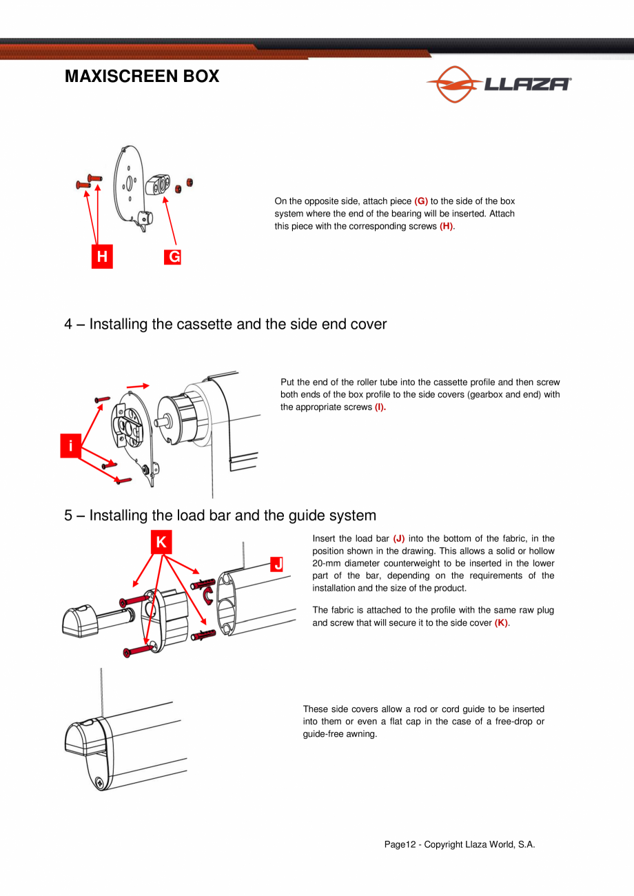 Pagina 13-Rulou din material textil (Box) LLAZA Maxi Screen Fisa tehnica Engleza 
