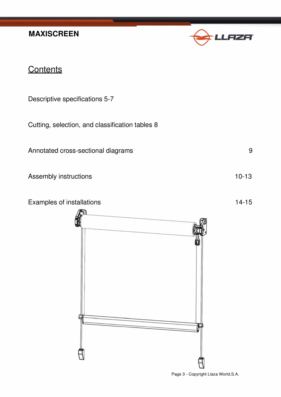 Pagina 3-Rulou din material textil LLAZA Maxi Screen Fisa tehnica Engleza ls of fabric that have up to a...