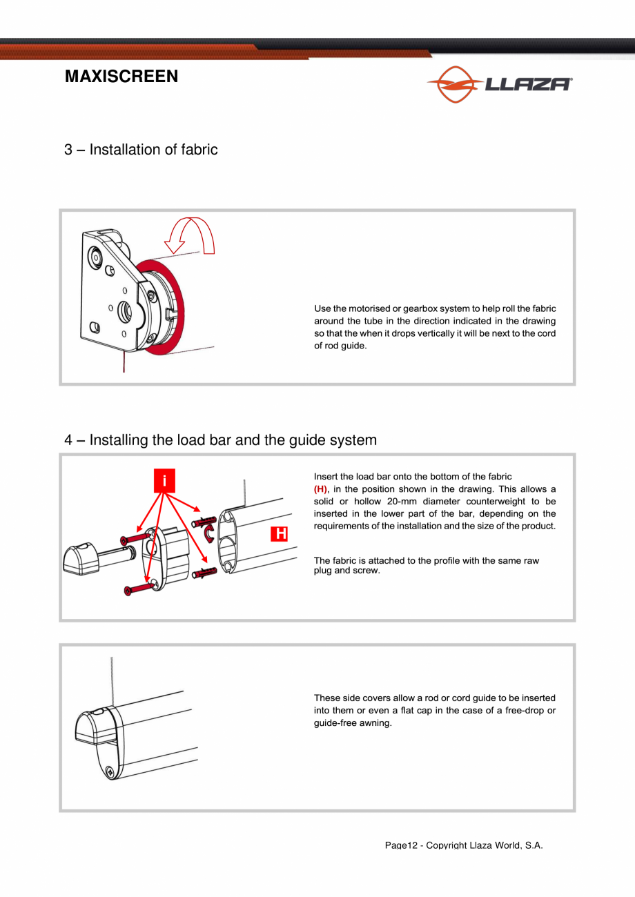 Pagina 12-Rulou din material textil LLAZA Maxi Screen Fisa tehnica Engleza 