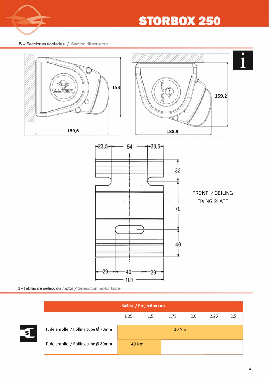 Pagina 4 - Copertina casetata de mici dimensiuni LLAZA StorBox 250 Instructiuni montaj, utilizare...