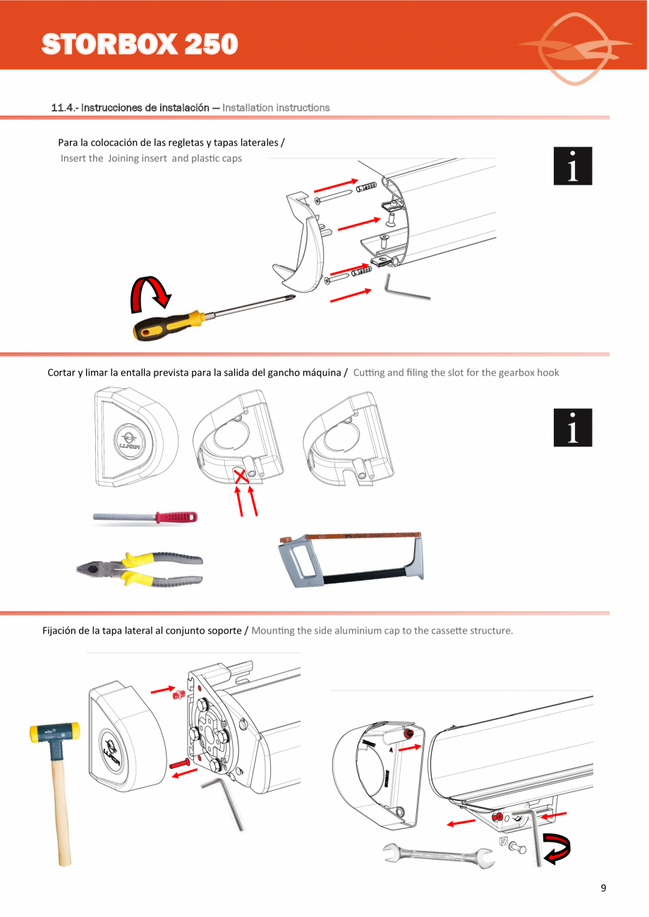 Pagina 9-Copertina casetata de mici dimensiuni LLAZA StorBox 250 Instructiuni montaj, utilizare Engleza,...