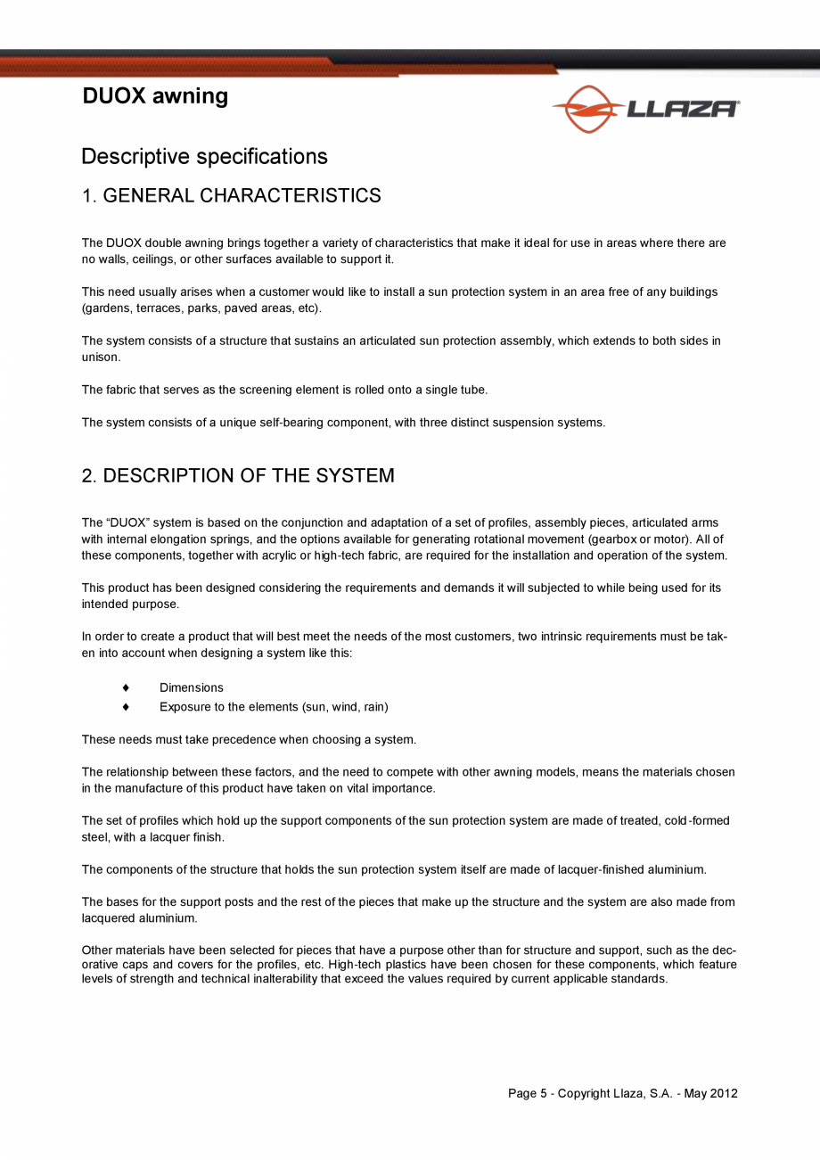 Pagina 5 - Copertina dubla cu ax comun si structura proprie LLAZA Duox Fisa tehnica Engleza OX...