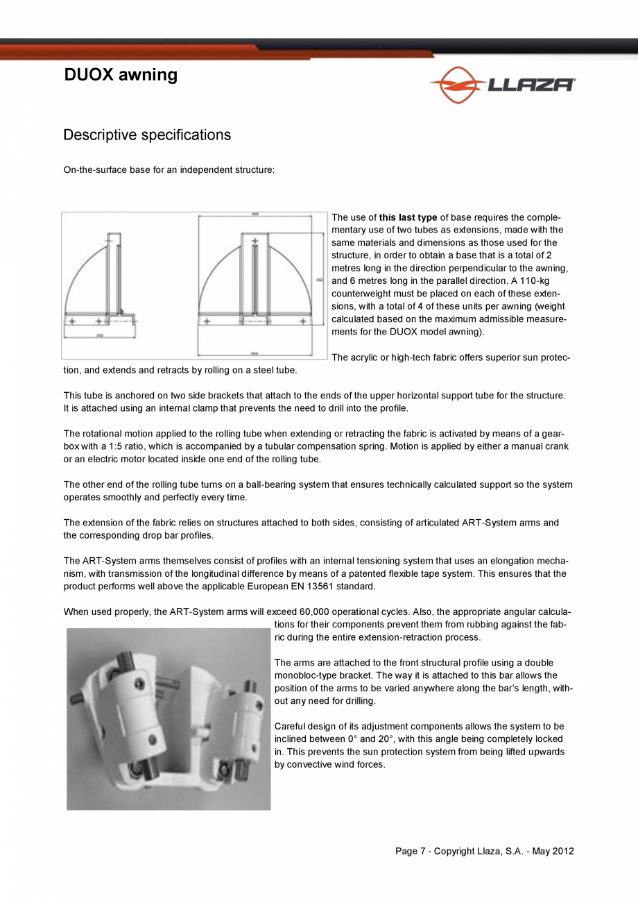 Pagina 7 - Copertina dubla cu ax comun si structura proprie LLAZA Duox Fisa tehnica Engleza or their...