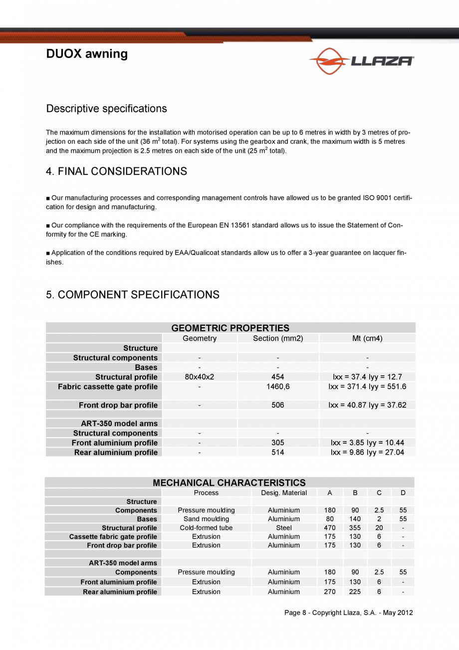 Pagina 8-Copertina dubla cu ax comun si structura proprie LLAZA Duox Fisa tehnica Engleza  CONSIDERATIONS
■...
