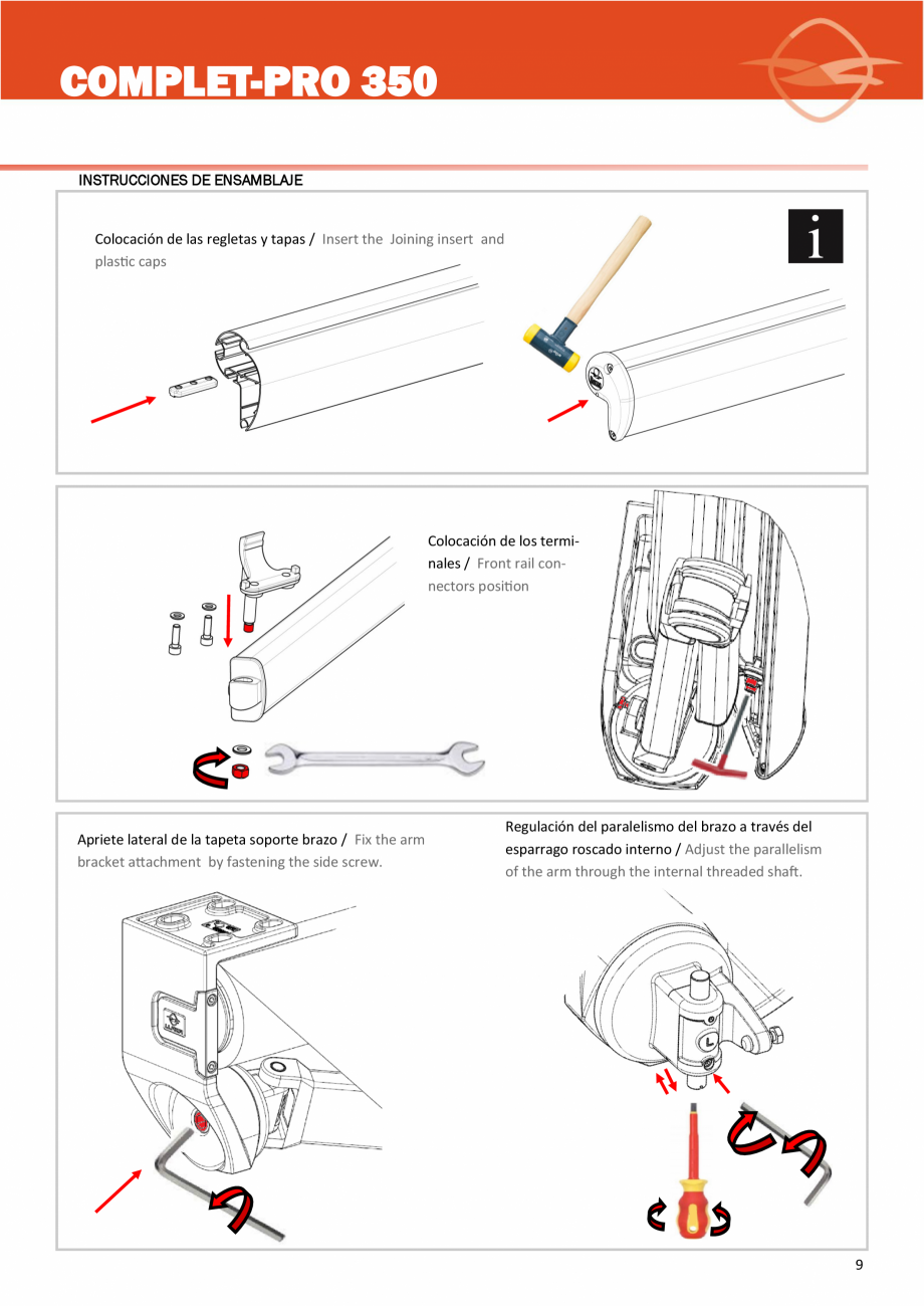 Pagina 9-Copertina cu console pe lateral LLAZA Complet Pro 350 Instructiuni montaj, utilizare Engleza,...