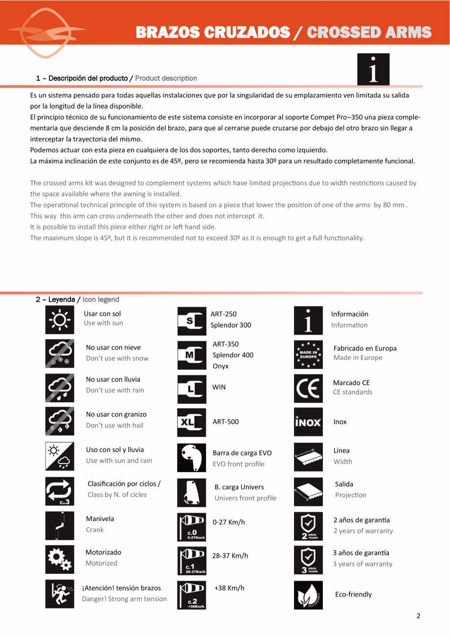 Pagina 2-Sistem de prindere cu brate incrucisate pentru copertine LLAZA Complet Pro 350 Instructiuni montaj, ...