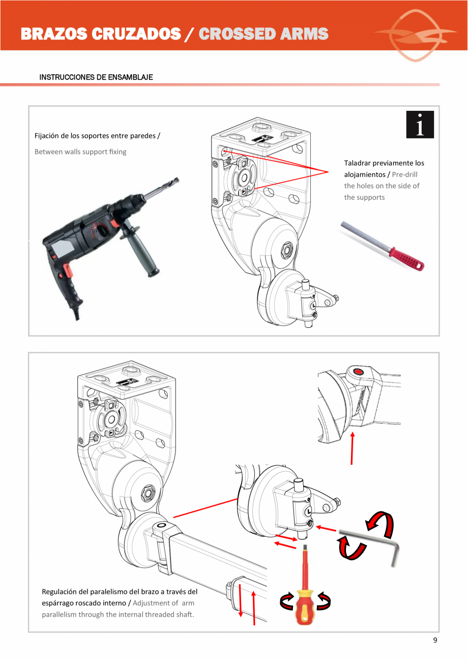 Pagina 9-Sistem de prindere cu brate incrucisate pentru copertine LLAZA Complet Pro 350 Instructiuni montaj, ...