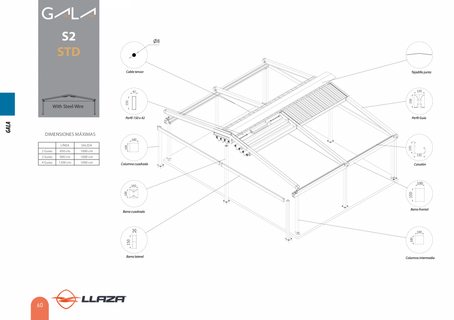 Pagina 60-Pergole solare LLAZA Ellit Mino, Ellite Mino Wood, PGT Silver 1-4, PGT Gala G3, PGT Marine, PGT...