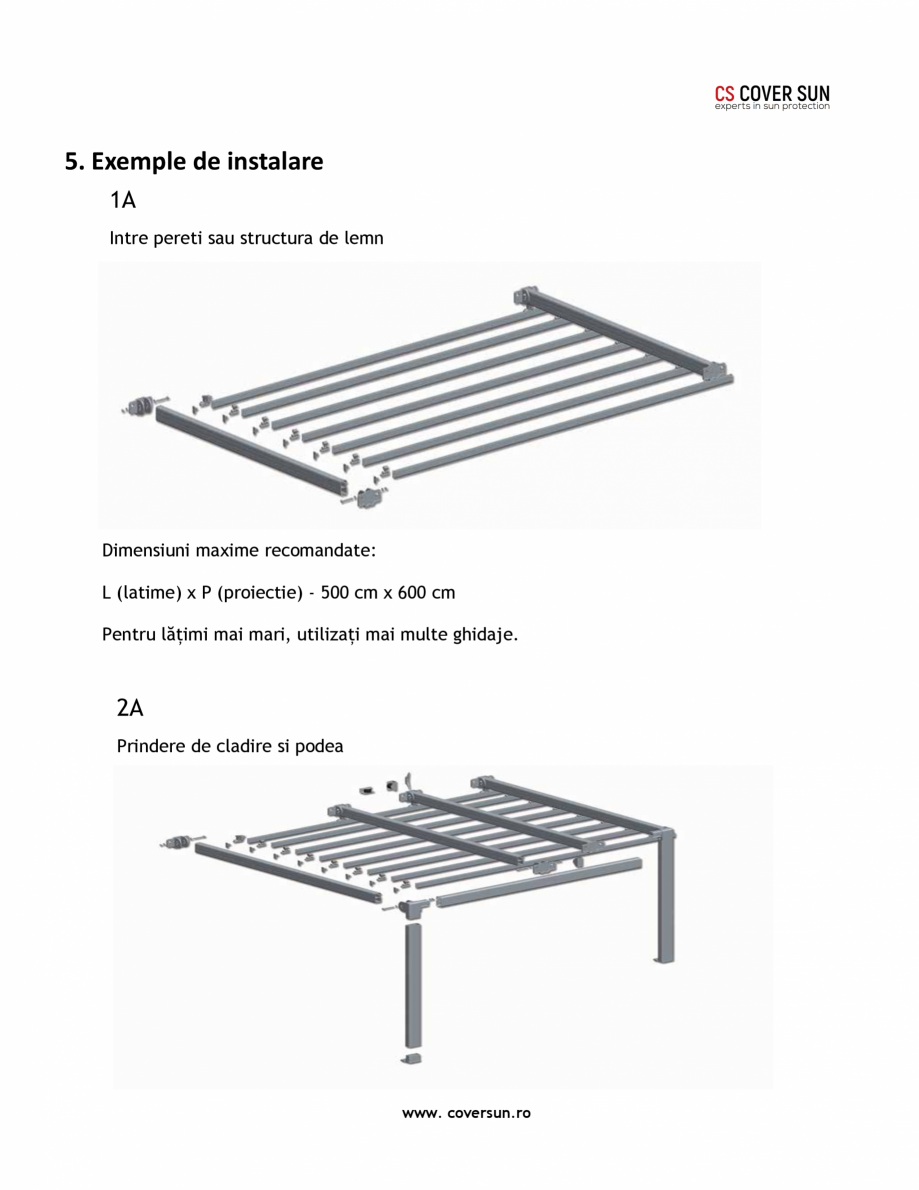 Pagina 7-Pergola usoara din aluminiu LLAZA Ellit Mino Fisa tehnica Engleza  piesele necesare pentru instalare...