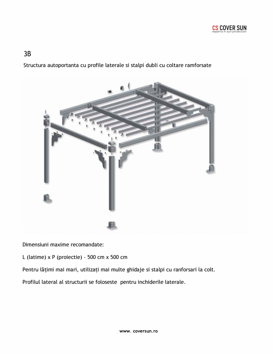 Pagina 10-Pergola usoara din aluminiu LLAZA Ellit Mino Fisa tehnica Engleza daje si stalpi cu ranforsari la...