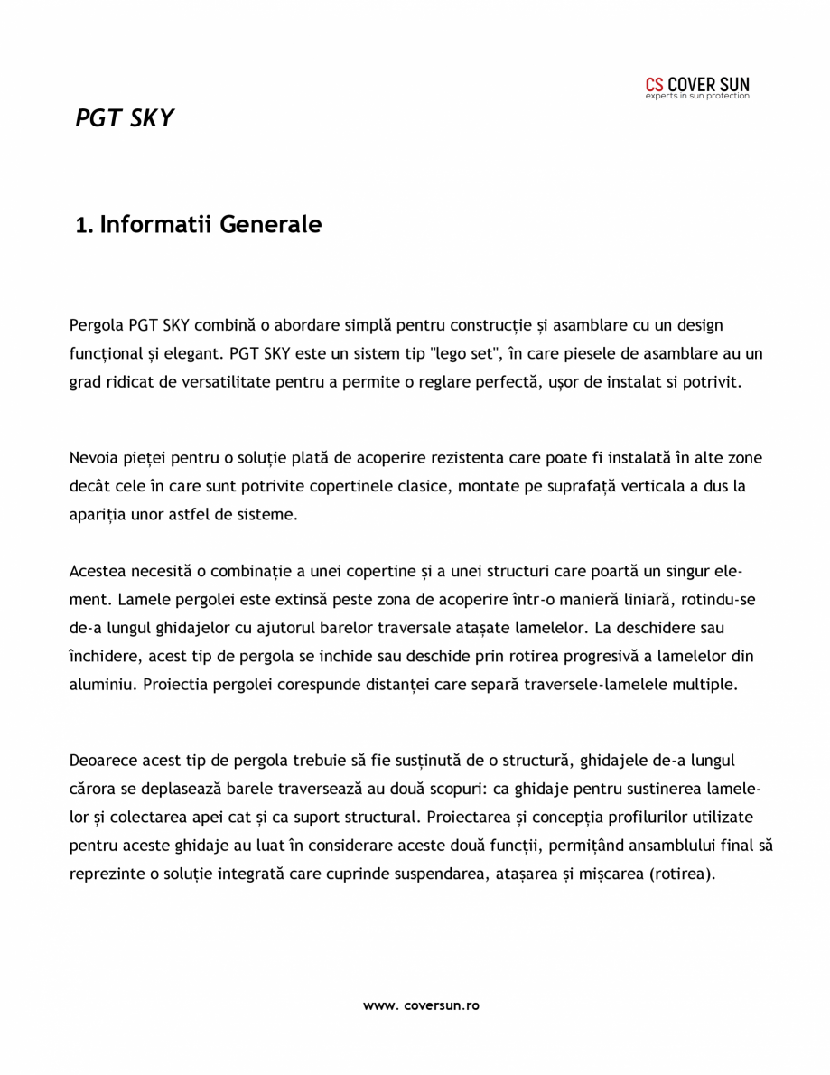 Pagina 2-Pergola cu structura si lamele din aluminiu LLAZA PGT Sky Roof Fisa tehnica Engleza respunde...