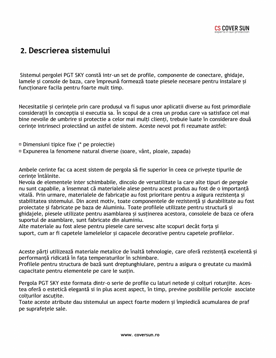Pagina 3-Pergola cu structura si lamele din aluminiu LLAZA PGT Sky Roof Fisa tehnica Engleza a crea un produs...