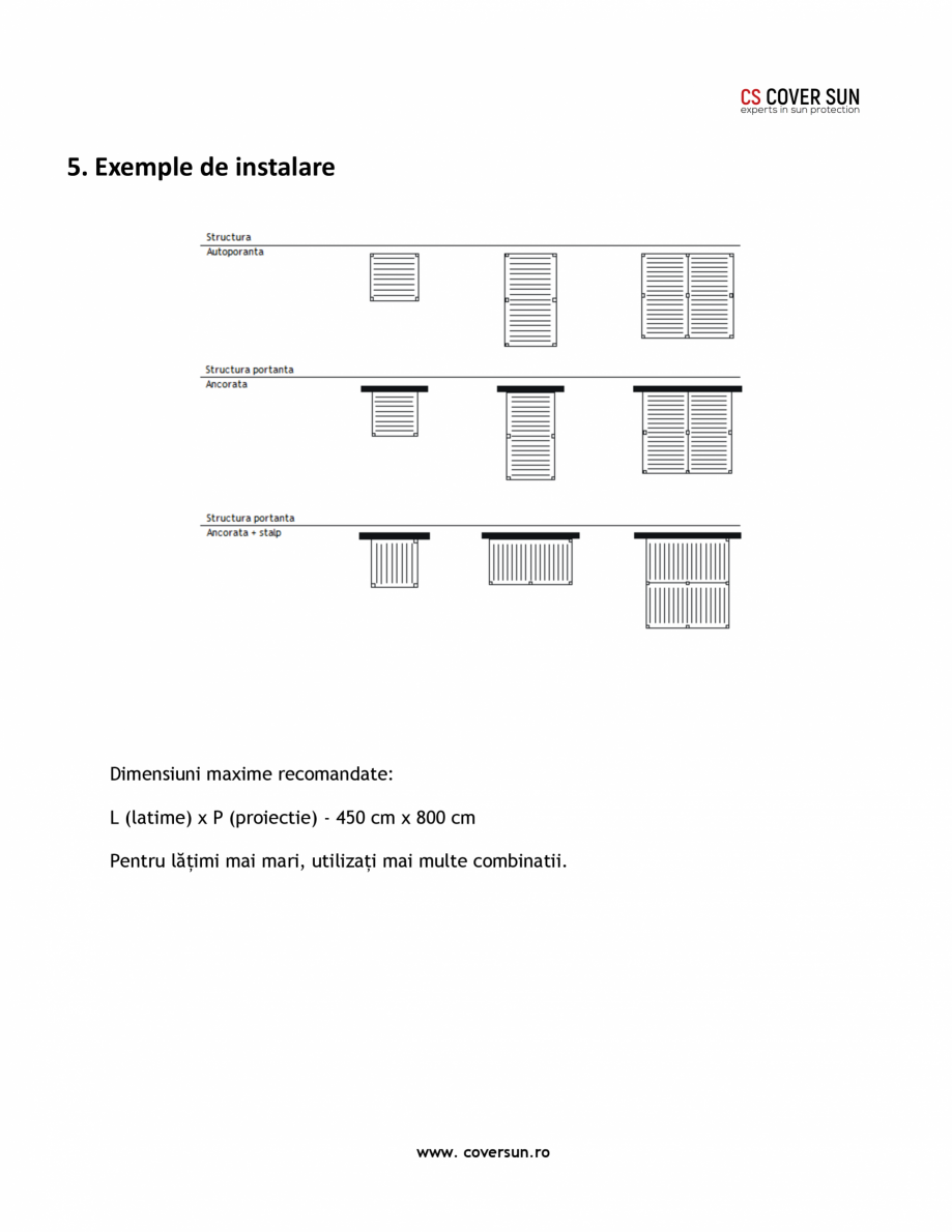 Pagina 7-Pergola cu structura si lamele din aluminiu LLAZA PGT Sky Roof Fisa tehnica Engleza de perete și...