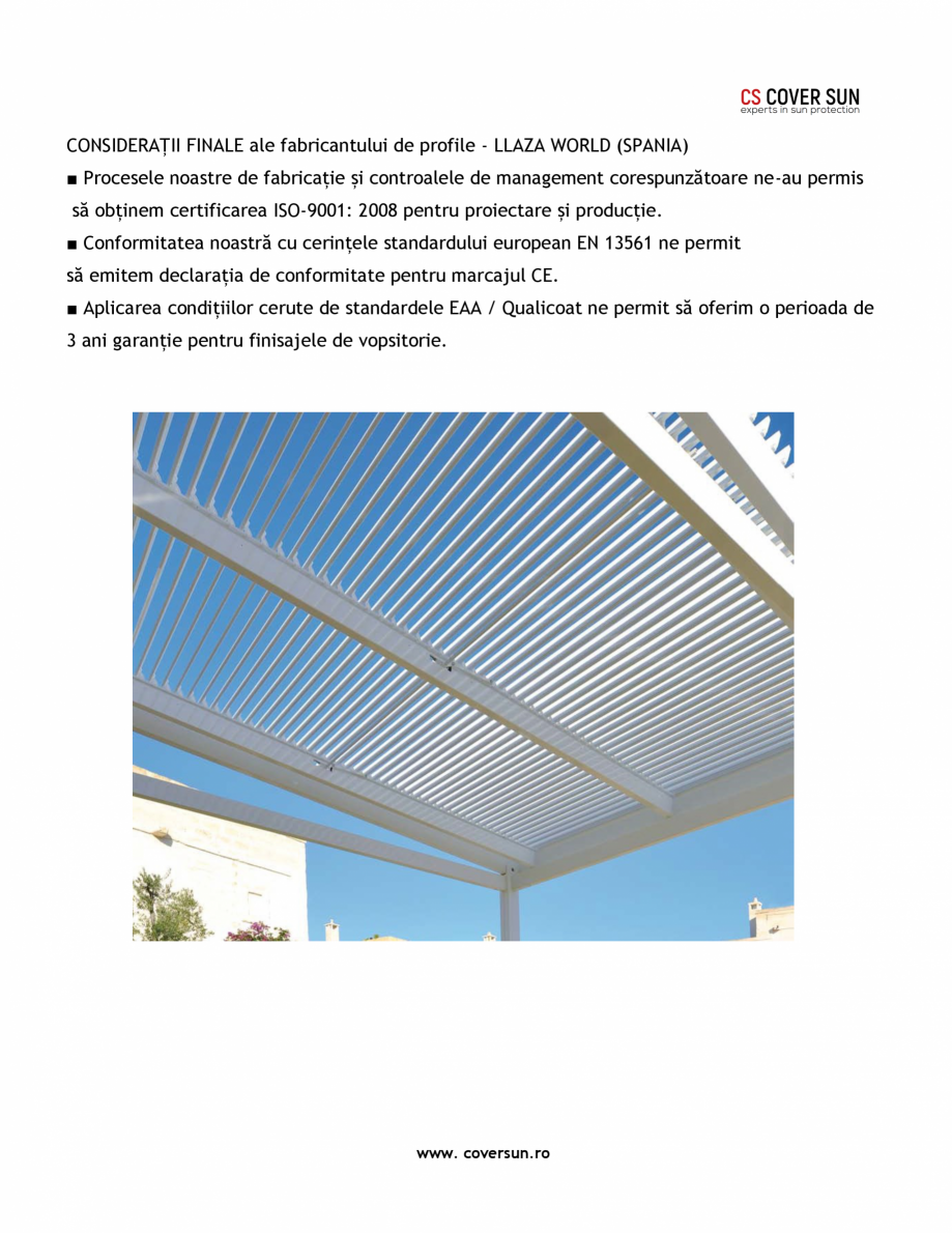 Pagina 12-Pergola cu structura si lamele din aluminiu LLAZA PGT Sky Roof Fisa tehnica Engleza 