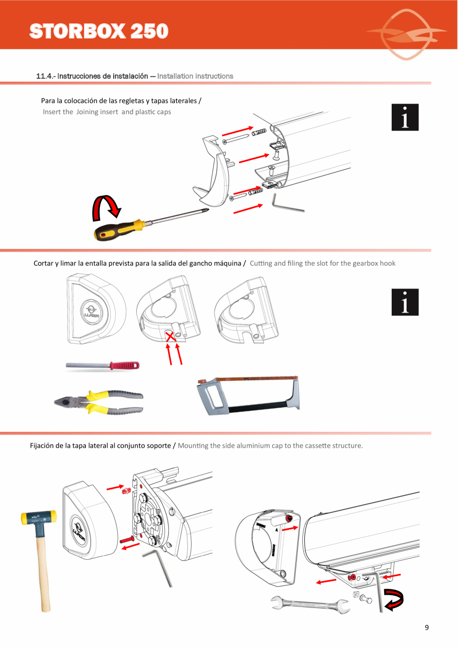 Pagina 9-Instructiuni de instalare a peretelui de vant  LLAZA Instructiuni montaj, utilizare Engleza,...