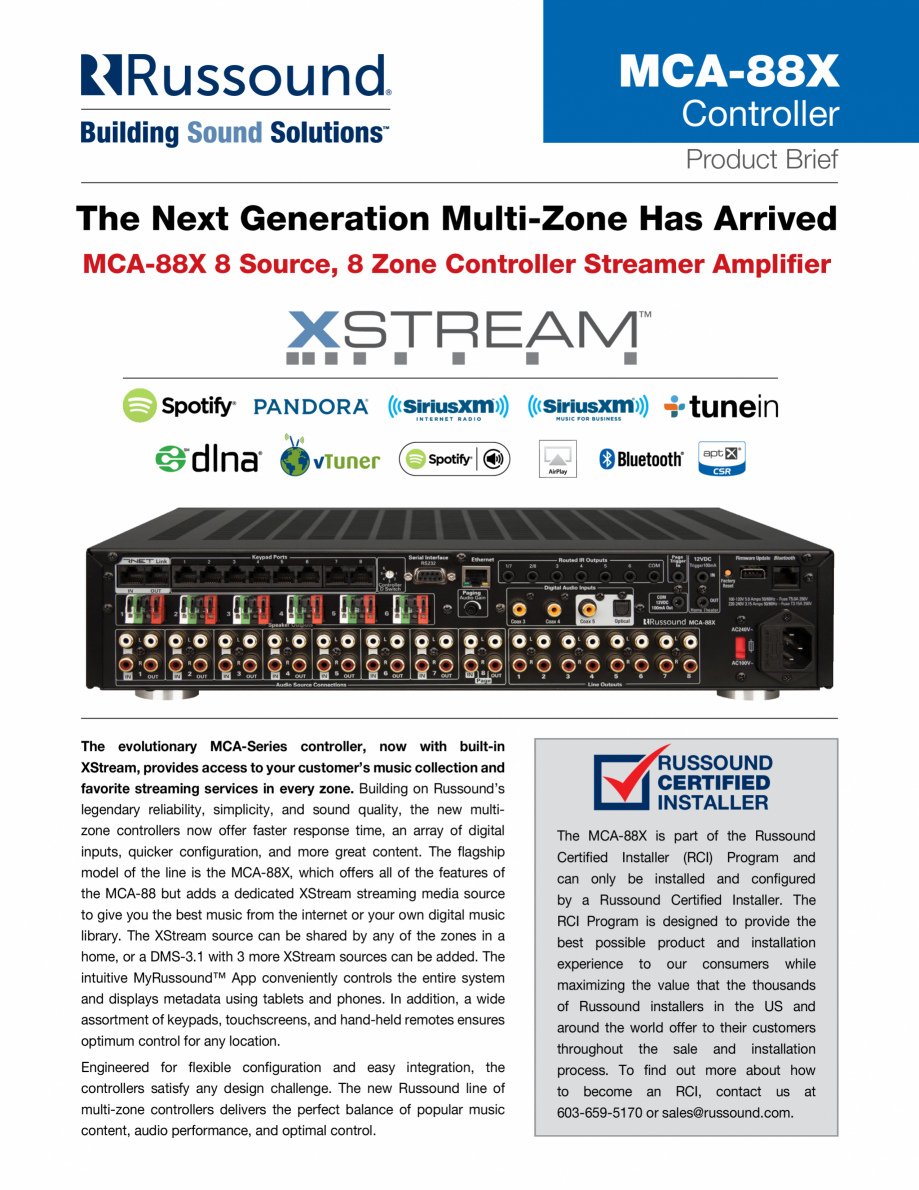 Pagina 1-Controller cu amplificare multi-zona Russound MCA 88X Fisa tehnica Engleza MCA-88X

Controller...