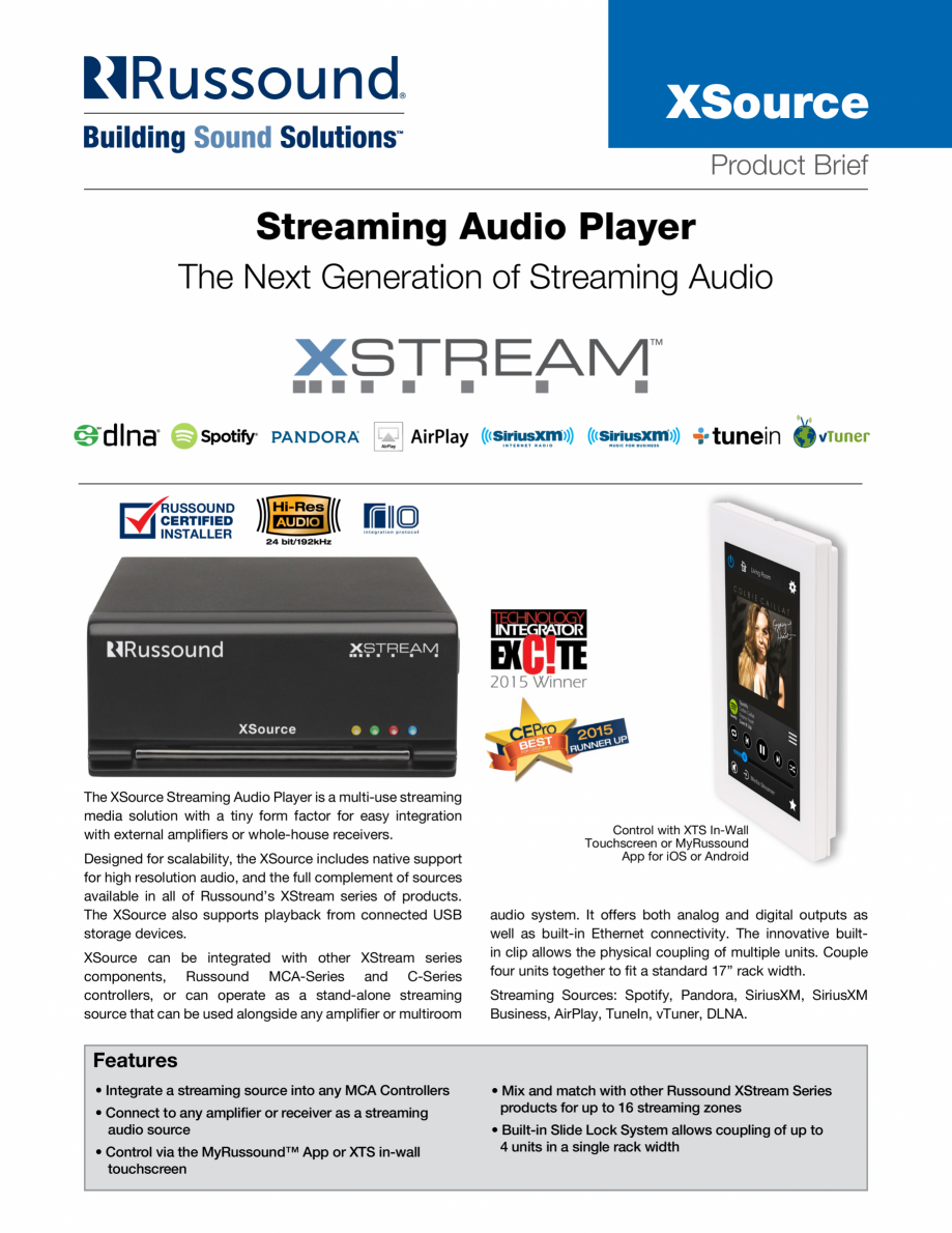Pagina 1-Player audio cu streaming Russound XSource Fisa tehnica Engleza XSource
Product Brief

Streaming...