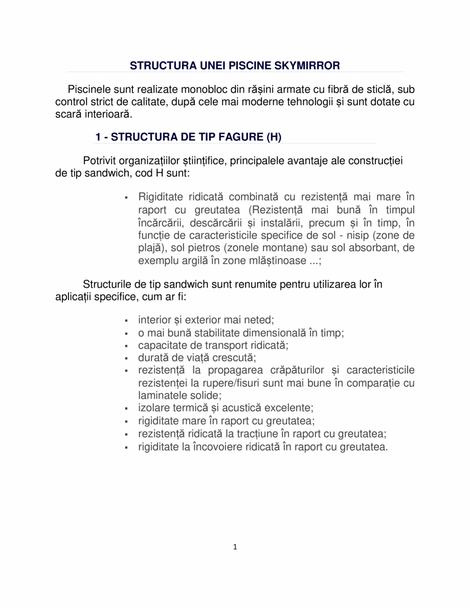 Pagina 1-Structura unei piscine SKYMIRROR  Catalog, brosura Romana STRUCTURA UNEI PISCINE SKYMIRROR
Piscinele...