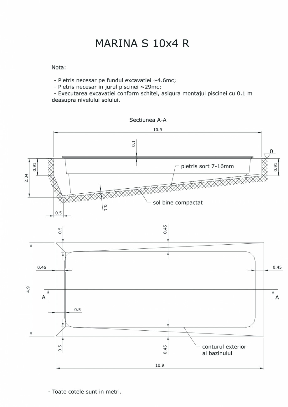 Pagina 1-CAD-PDF Schita excavatie piscine Marina  S -10X 4  R SKYMIRROR Detaliu de montaj 