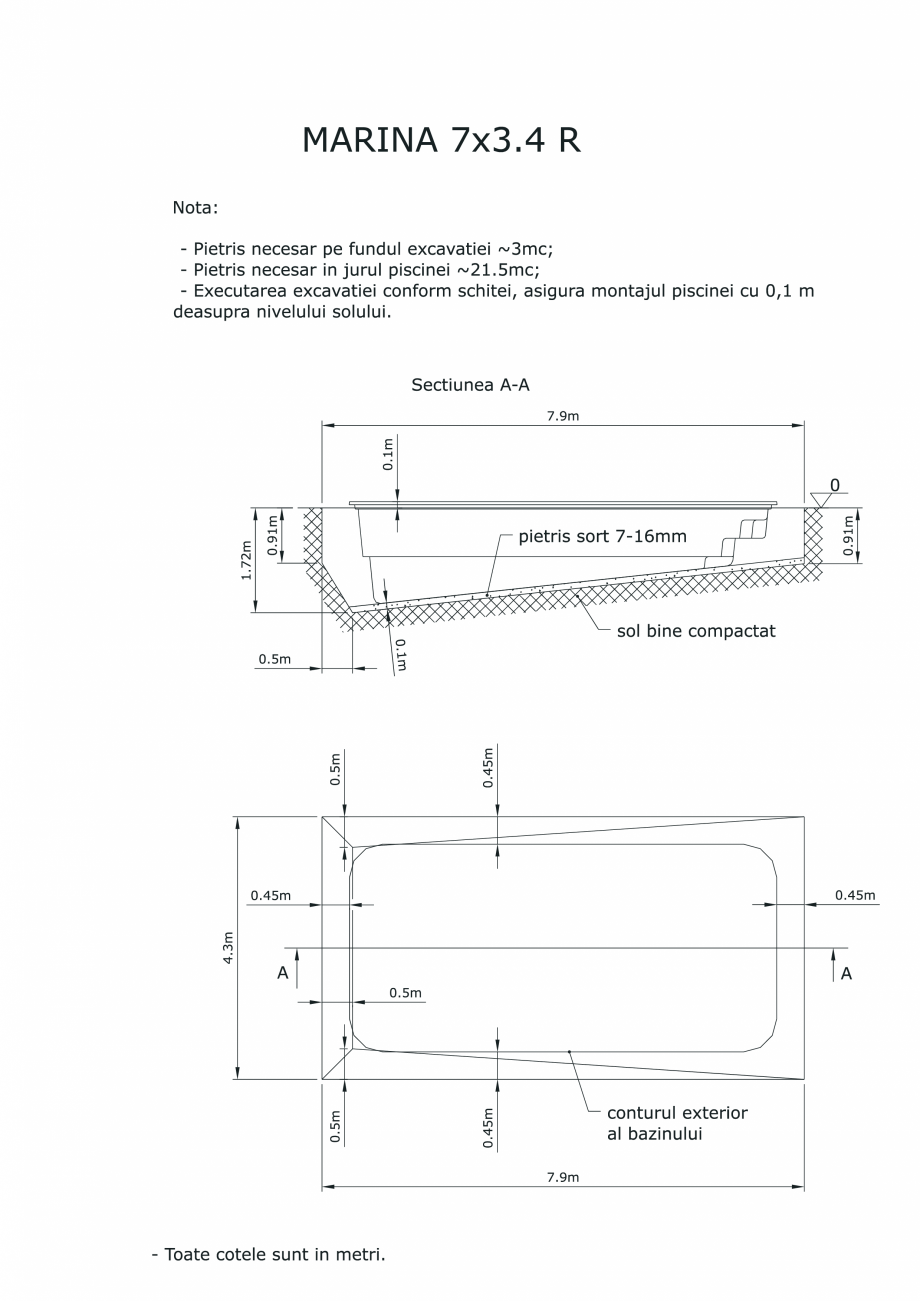 Pagina 1-CAD-PDF Schita excavatie piscine Marina -7 X 3,4 SKYMIRROR Detaliu de montaj 