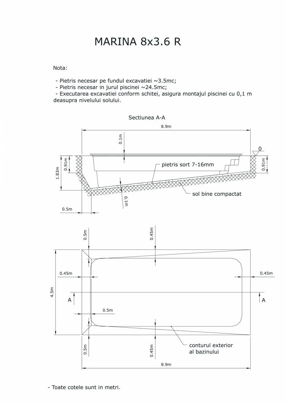 Pagina 1-CAD-PDF Schita excavatie piscine Marina -8 X 3,6 SKYMIRROR Detaliu de montaj 