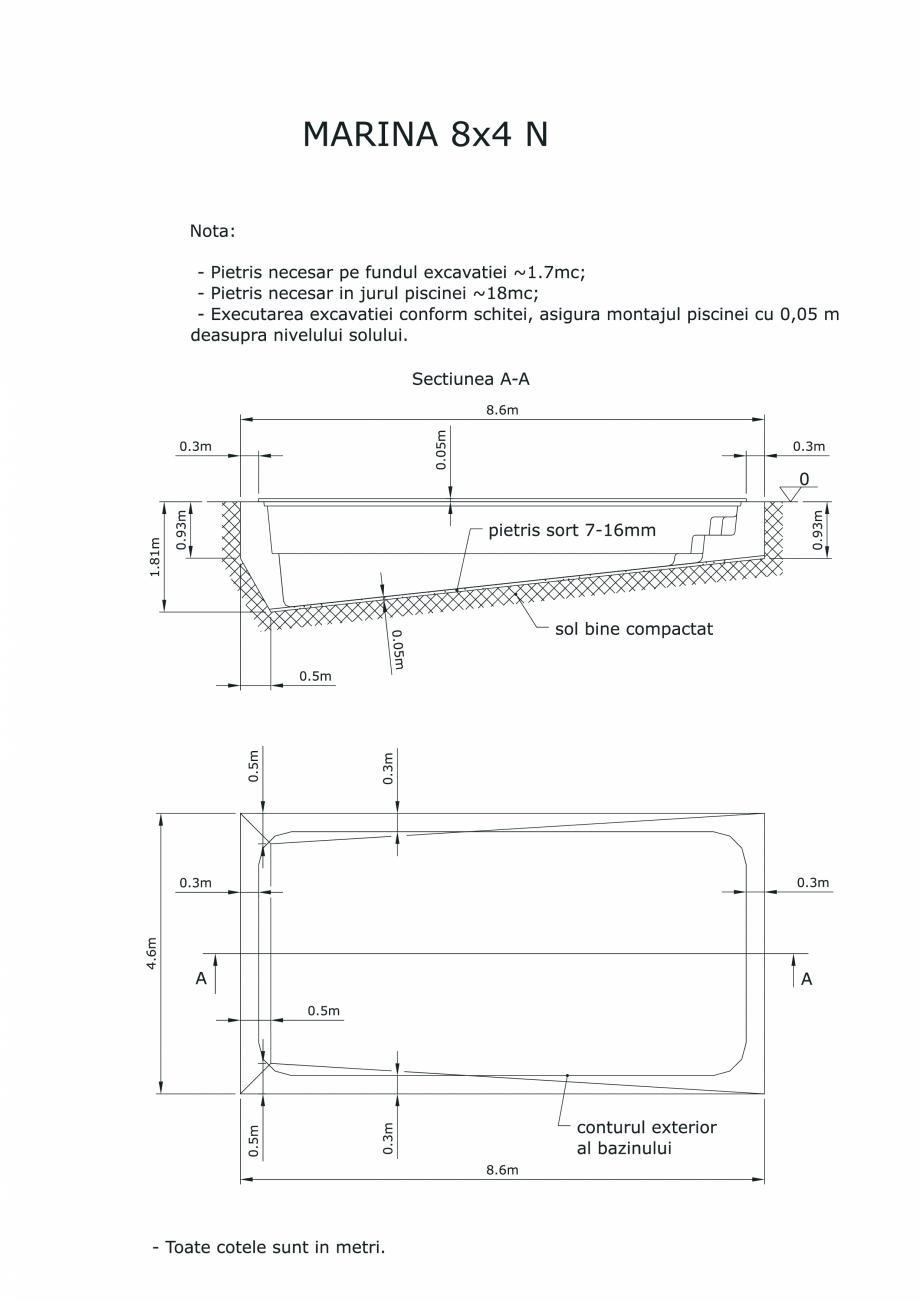Pagina 1-CAD-PDF Schita excavatie piscine Marina -8X 4 SKYMIRROR Detaliu de montaj 