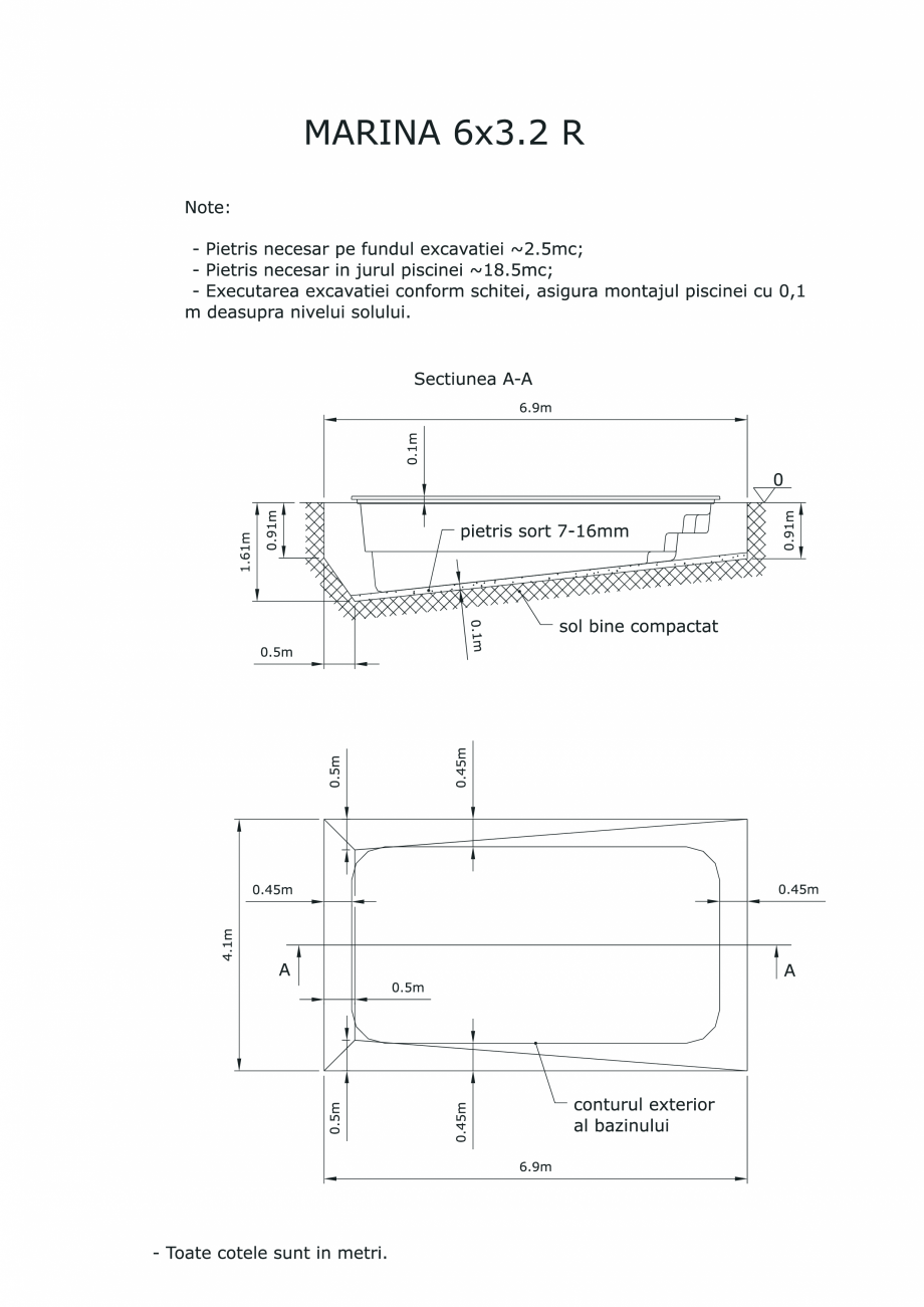 Pagina 1-CAD-PDF Schita excavatie piscine Marina -6 X 2,2 SKYMIRROR Detaliu de montaj 