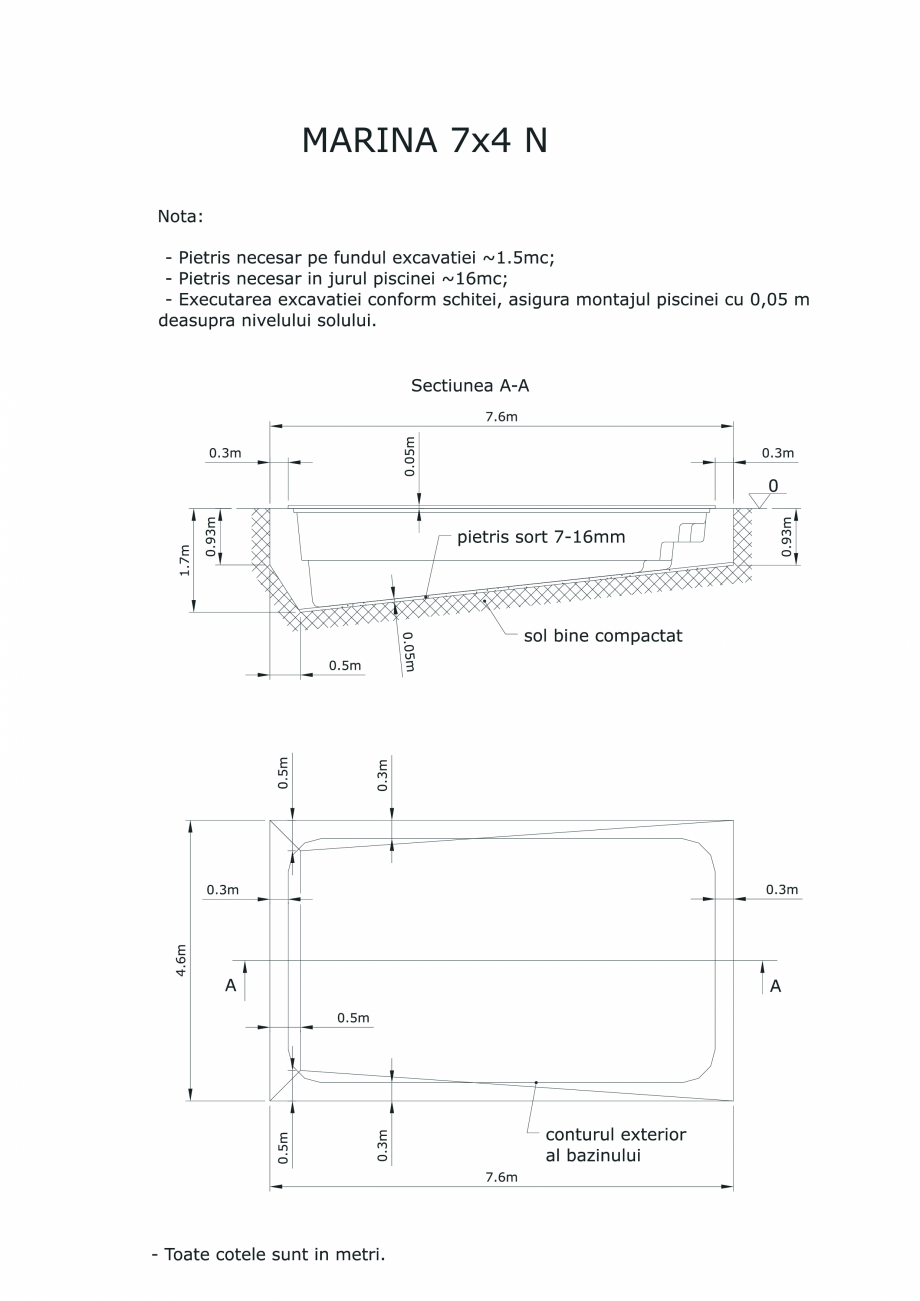 Pagina 1-CAD-PDF Schita excavatie piscine Marina -7X 4 SKYMIRROR Detaliu de montaj 