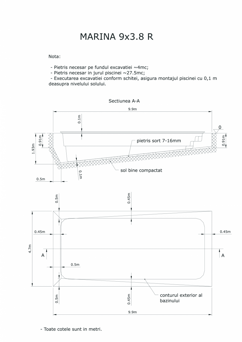 Pagina 1-CAD-PDF Schita excavatie piscine Marina -9X 3,8 SKYMIRROR Detaliu de montaj 