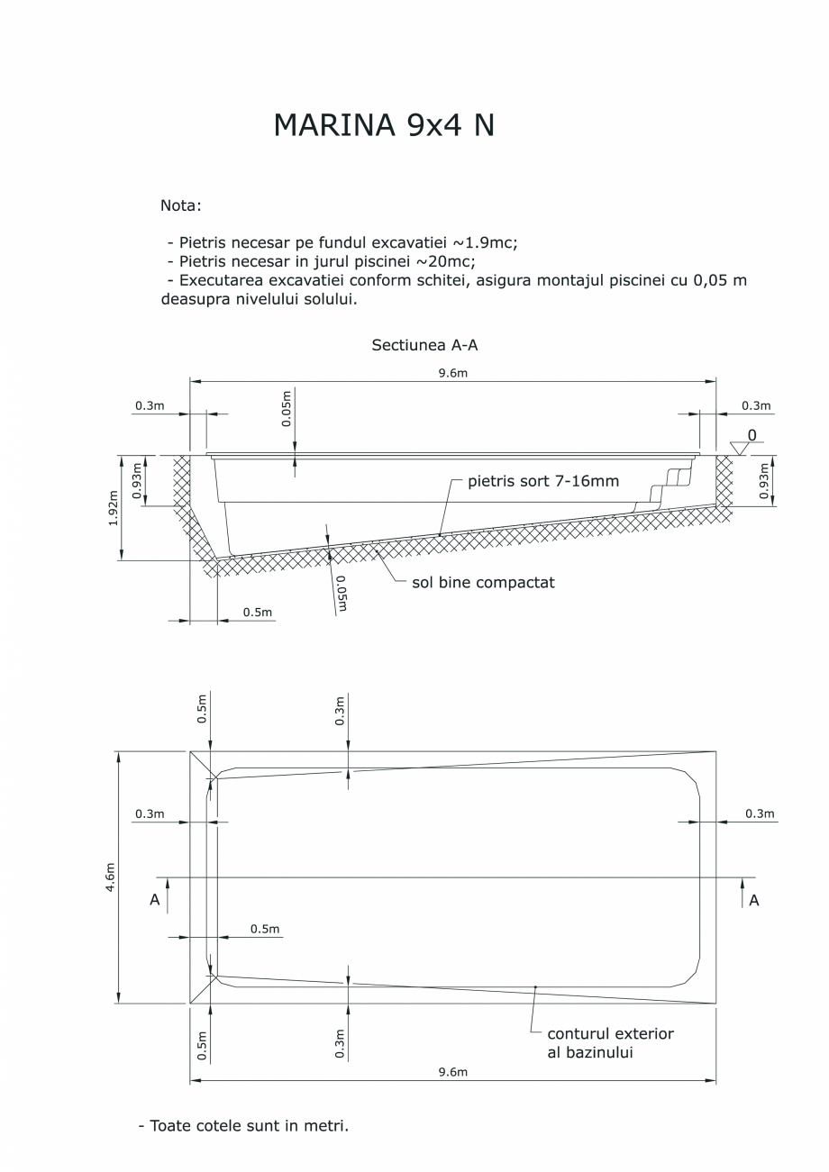 Pagina 1-CAD-PDF Schita excavatie piscine Marina -9X 4 SKYMIRROR Detaliu de montaj 