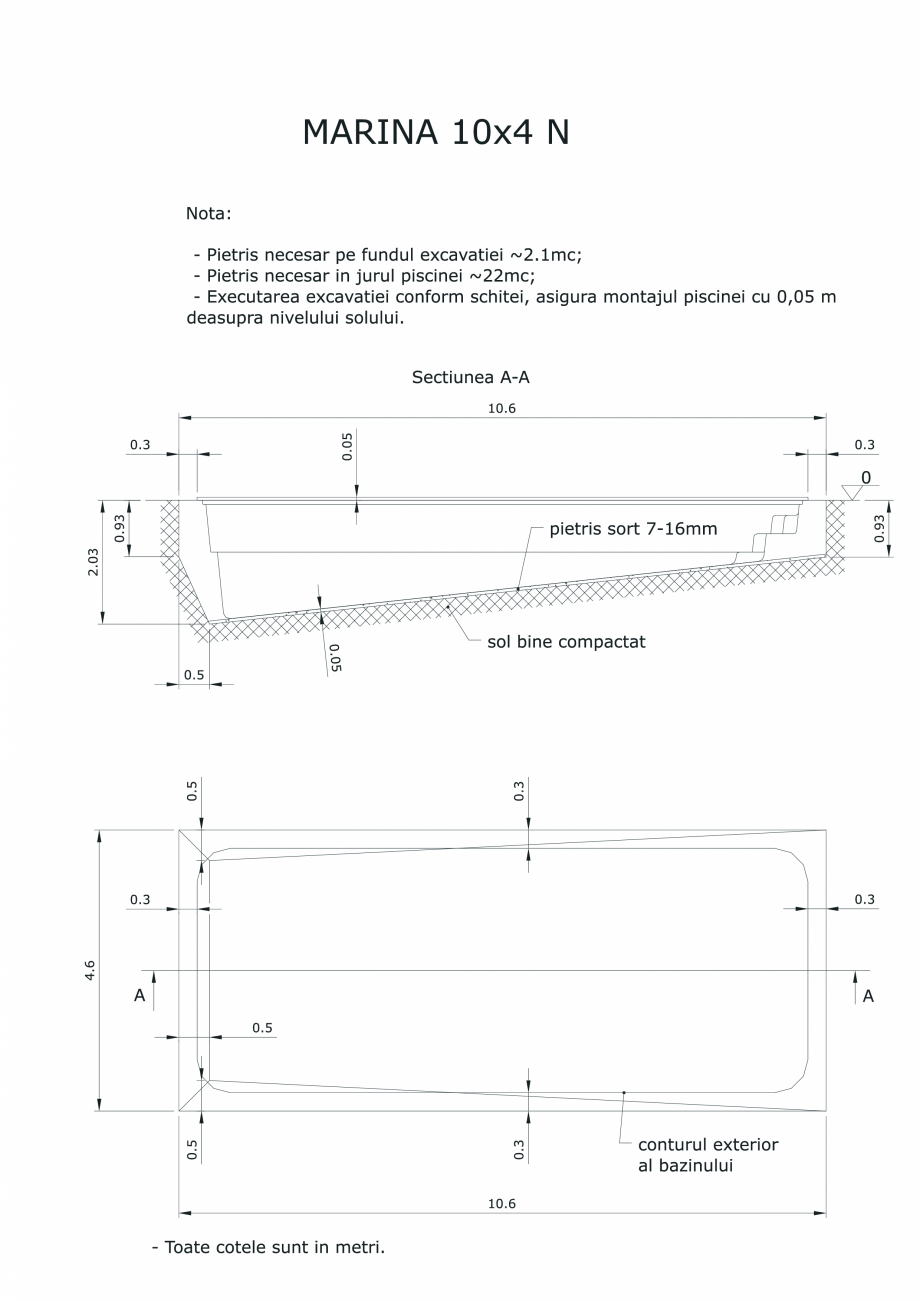 Pagina 1-CAD-PDF Schita excavatie piscine Marina -10X 4 N SKYMIRROR Detaliu de montaj 