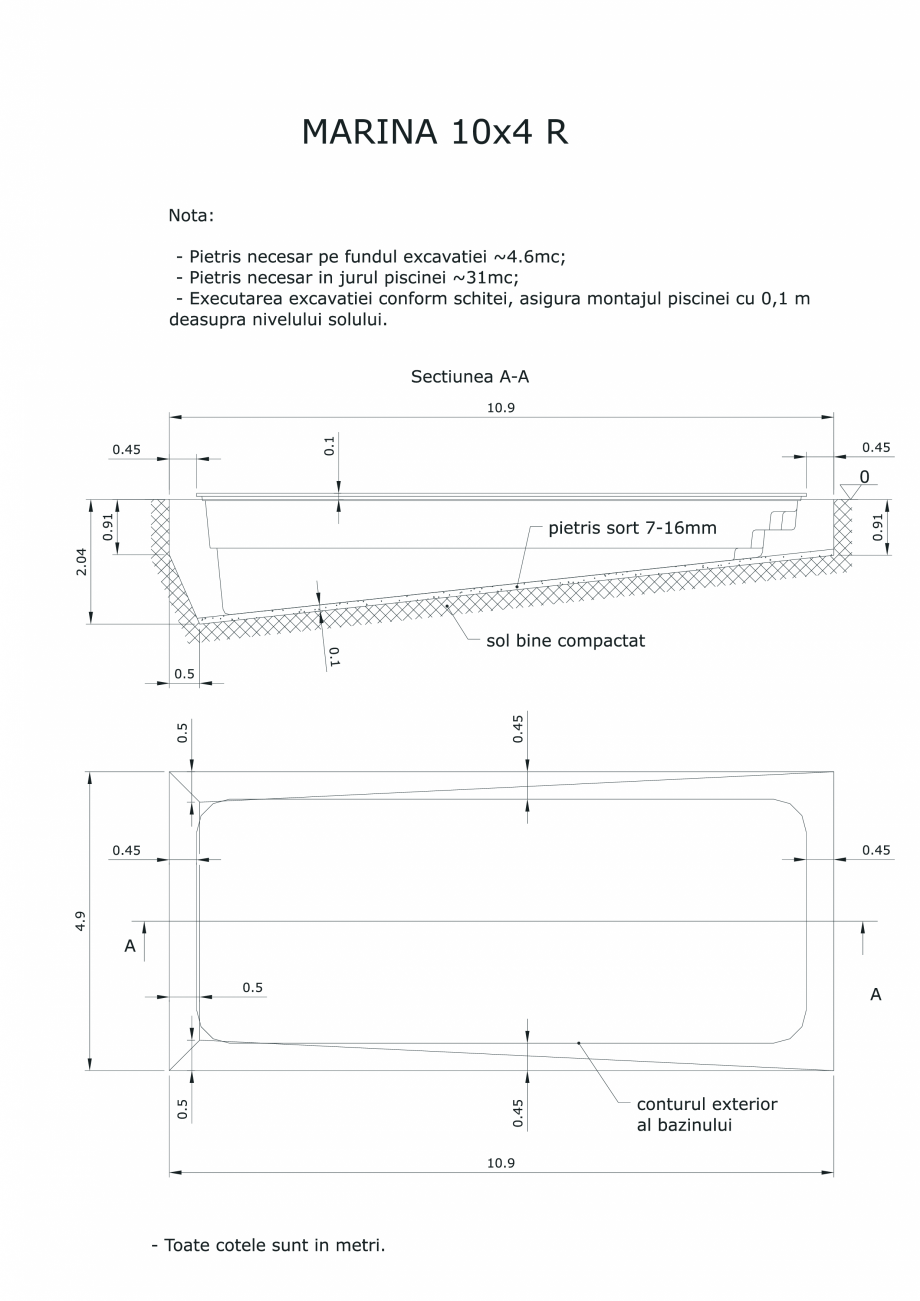 Pagina 1-CAD-PDF Schita excavatie piscine Marina -10X 4  R SKYMIRROR Detaliu de montaj 