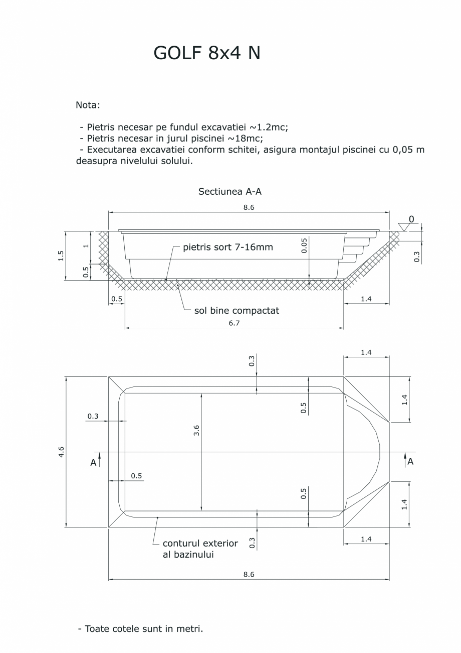Pagina 1-CAD-PDF Schita excavatie piscina Golf 8X4 N SKYMIRROR Detaliu de montaj 