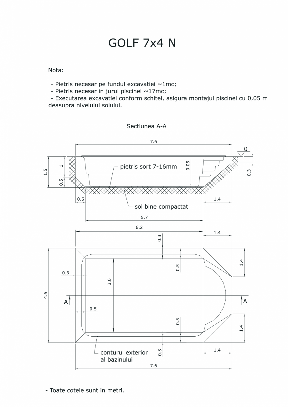 Pagina 1-CAD-PDF Schita excavatie piscina Golf 7X4  N SKYMIRROR Detaliu de montaj 