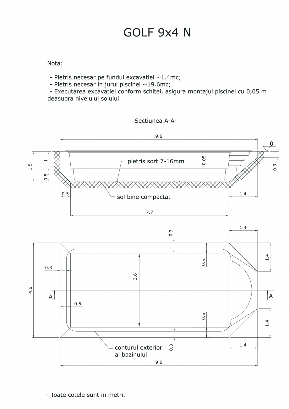 Pagina 1-CAD-PDF Schita excavatie piscina Golf 9X4 N SKYMIRROR Detaliu de montaj 