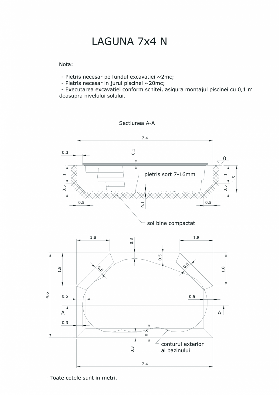 Pagina 1-CAD-PDF Schita excavatie piscine Laguna 7X4 N SKYMIRROR Detaliu de montaj 