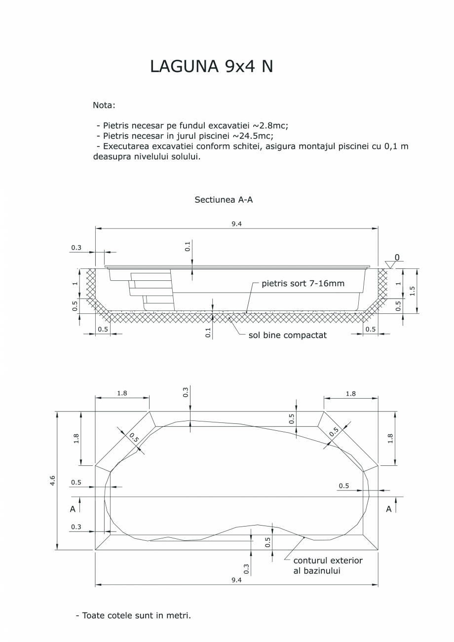 Pagina 1-CAD-PDF Schita excavatie piscine Laguna 9X4 N SKYMIRROR Detaliu de montaj 