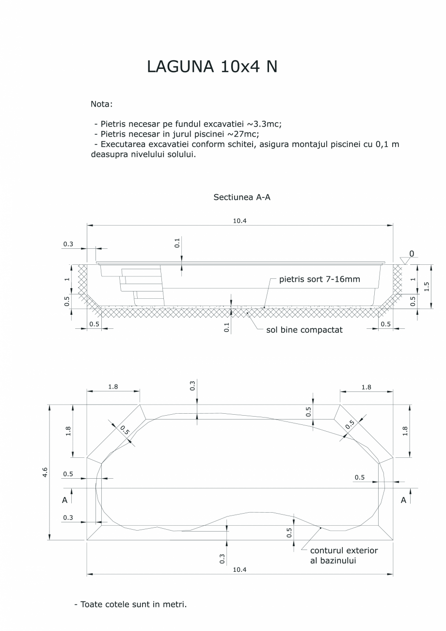 Pagina 1 - CAD-PDF Schita excavatie piscine Laguna 10X4 N SKYMIRROR Detaliu de montaj 
