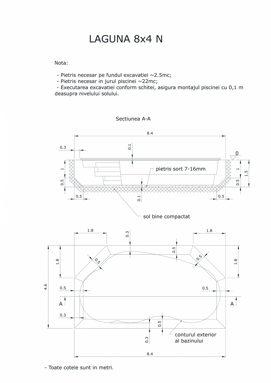 Pagina 1-CAD-PDF Schita excavatie piscine Laguna 8X4 N SKYMIRROR Detaliu de montaj 