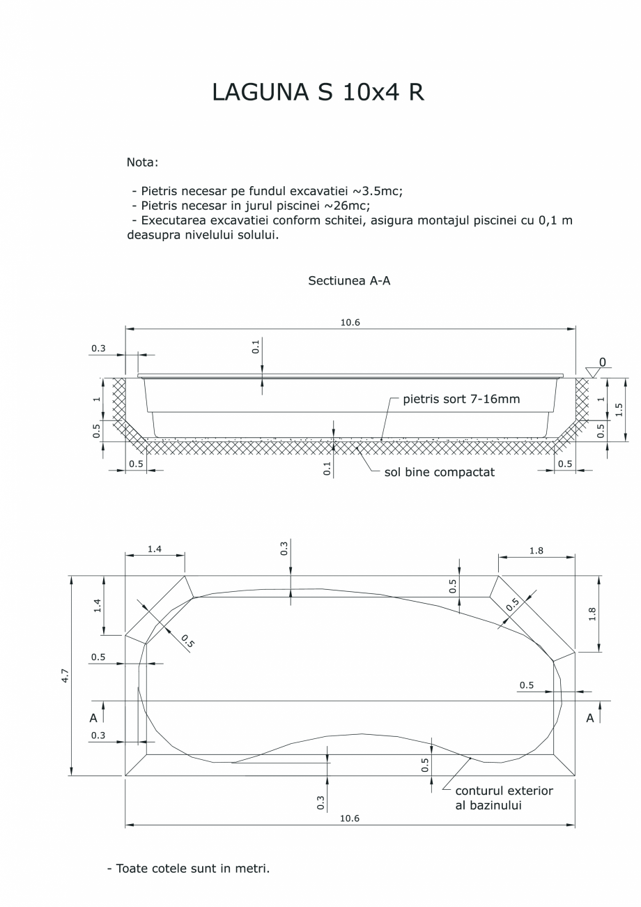 Pagina 1-CAD-PDF Schita excavatie piscine Laguna S 10X4 R SKYMIRROR Detaliu de montaj 