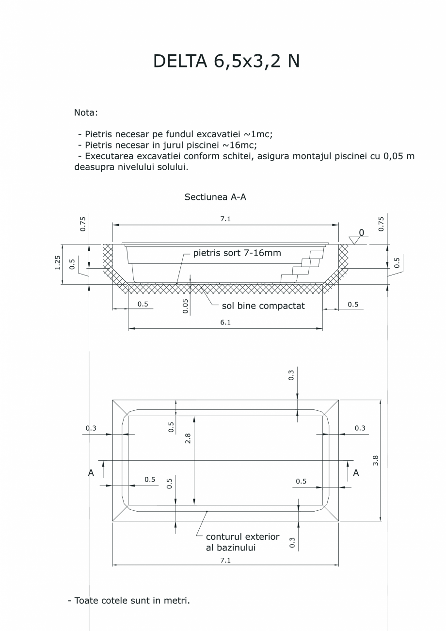 Pagina 1-CAD-PDF Schita excavatie piscina Delta 6,5 X3.2 N SKYMIRROR Detaliu de montaj 