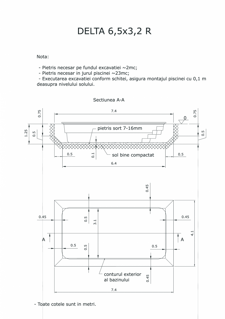 Pagina 1-CAD-PDF Schita excavatie piscina Delta 6,5 X3.2 R SKYMIRROR Detaliu de montaj 