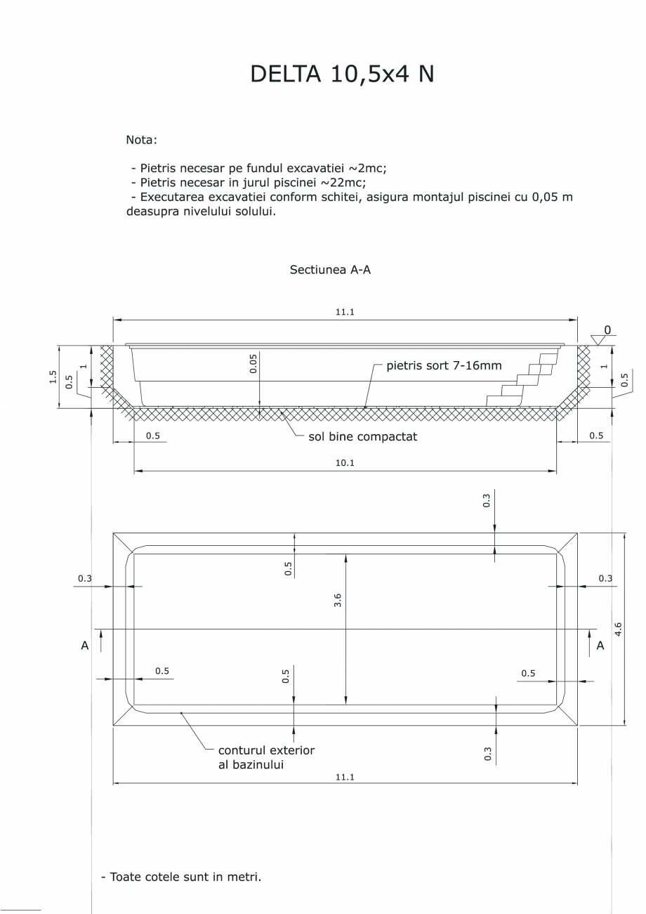 Pagina 1-CAD-PDF Schita excavatie piscina Delta 10,5 X4 N SKYMIRROR Detaliu de montaj 