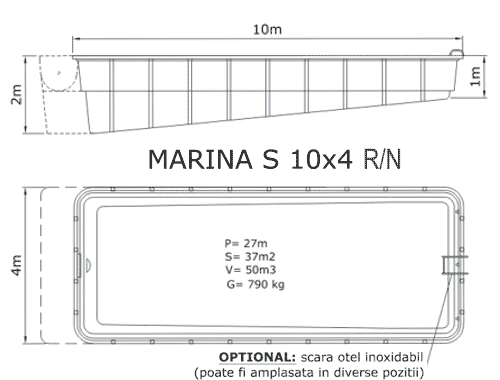 Schiță dimensiuni Piscina rezidentiala din fibra de sticla - MARINA